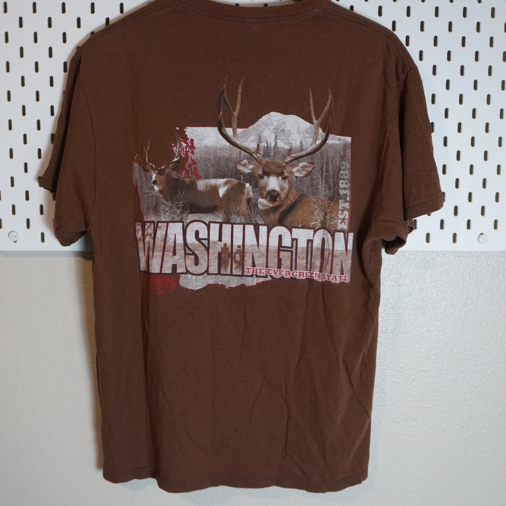 Sportsman's Warehouse‎ Washington Deer Graphic T Shirt Brown Mens Large